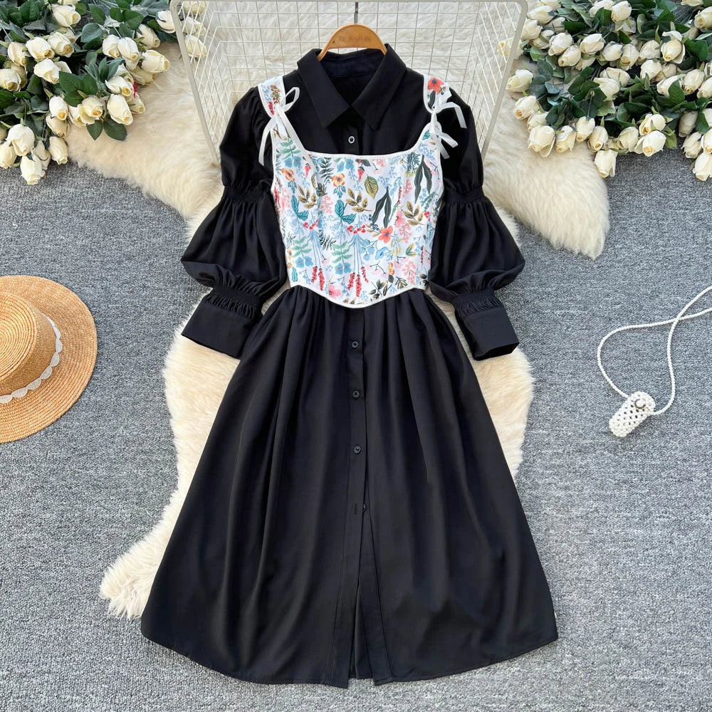 Women's Lantern Sve irt And Belted Vest Two-Piece Set Slimming Faion Autumn Wear Casual Commute Sle High Waist