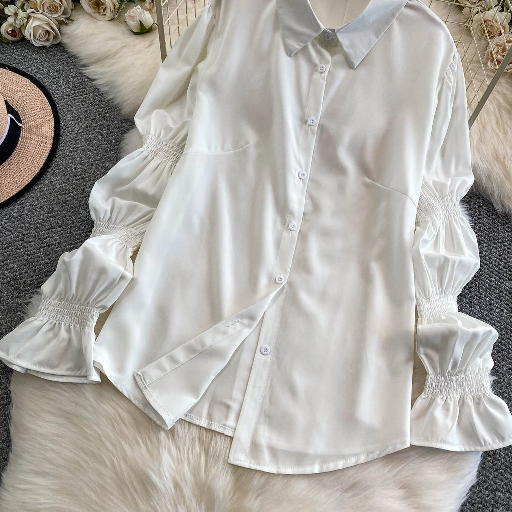 Retro Lace Patchwork Bell Sve irt Set Sweet Sle Slimming Waist Design Strap Top Versatile Long Sve Printed Casual Wear