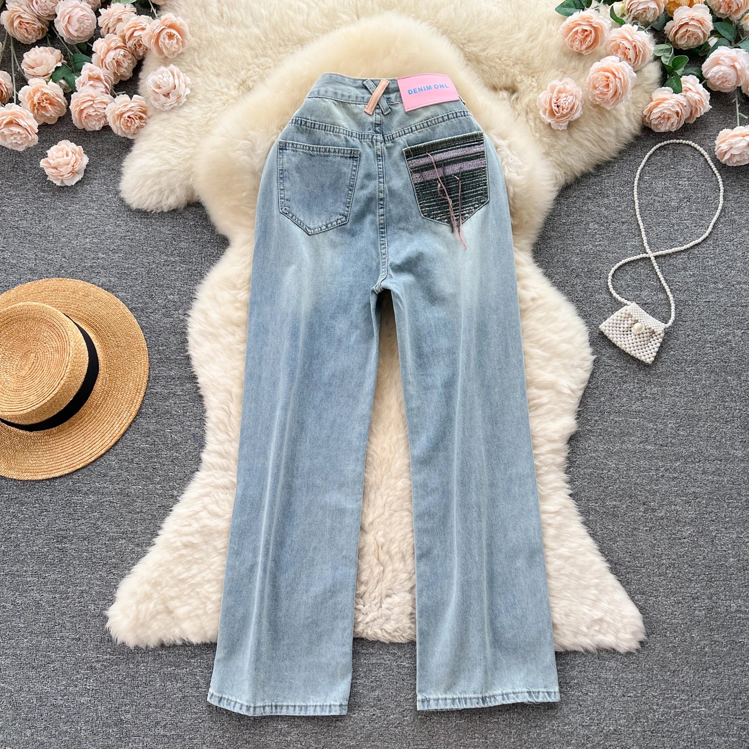 Hole Jeans Wide Leg Pants Women 2025 Streetwear Floor Length High Waist Washed Distressed Pockets Vintage Ripped Denim Trousers