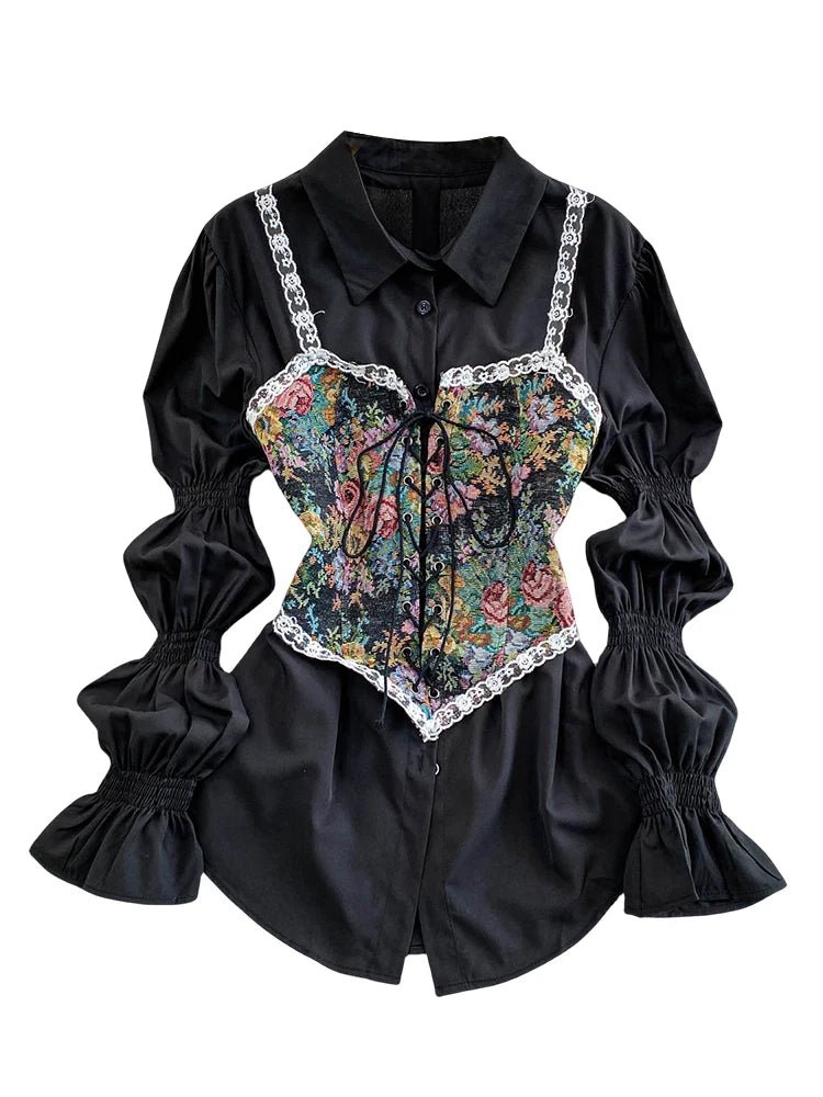 Retro Floral Embroidery Slim Fit Bell Sve Lace Trim irt White Splicing Design Versatile Women's Premium Quali Blouse