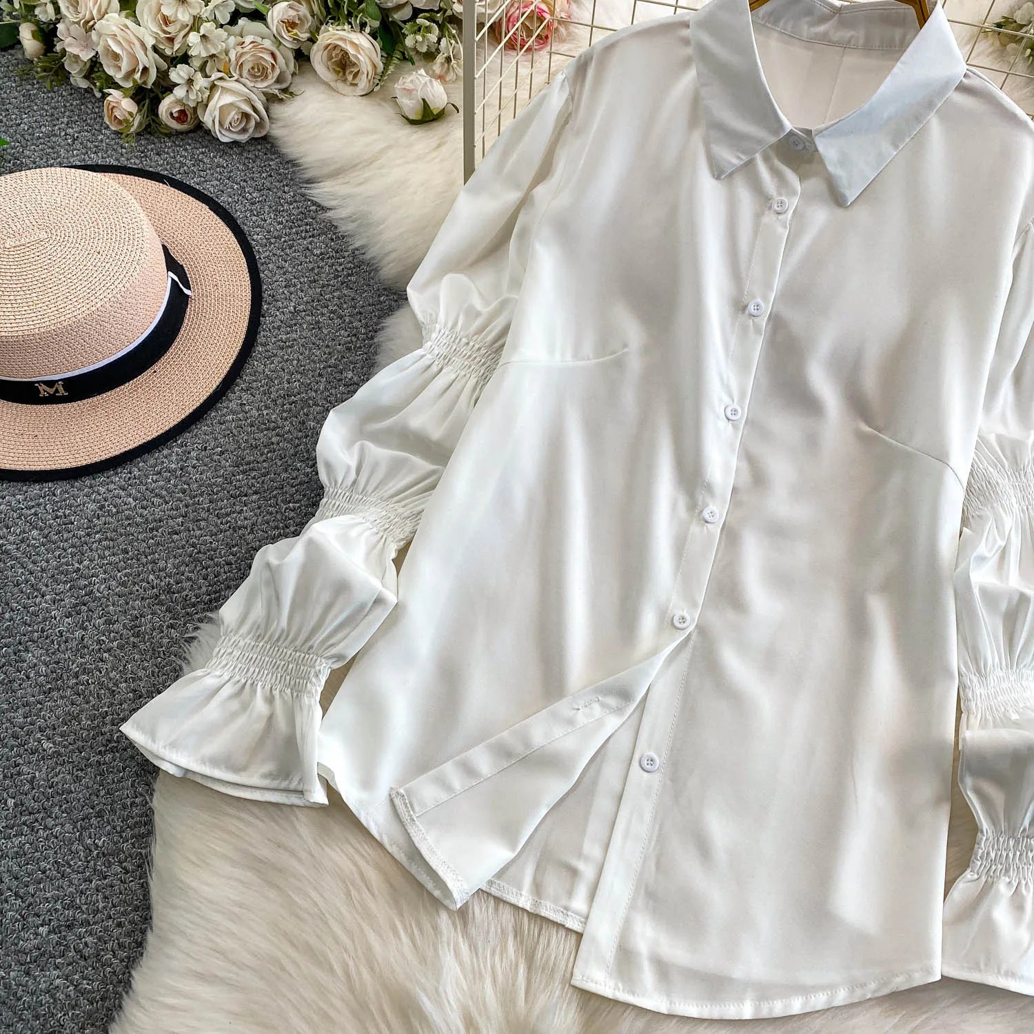 Retro Lace Patchwork Bell Sve irt Set Sweet Sle Slimming Waist Design Strap Top Versatile Long Sve Printed Casual Wear