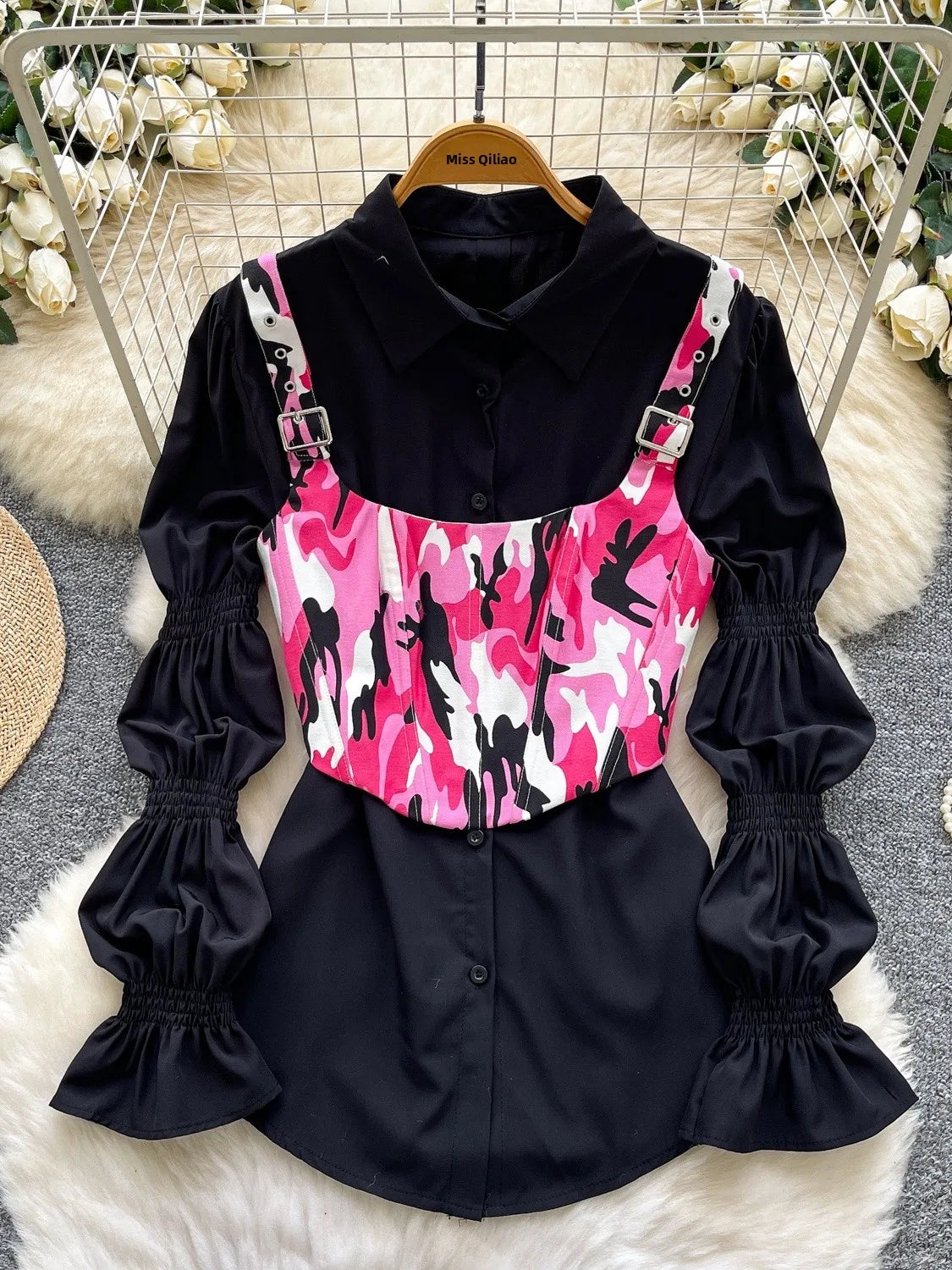 Retro Bubble Sve irt Waist Cinched Slimming Commute Set Women's Faion Spring Autumn New Sle High Waist Straight Cut