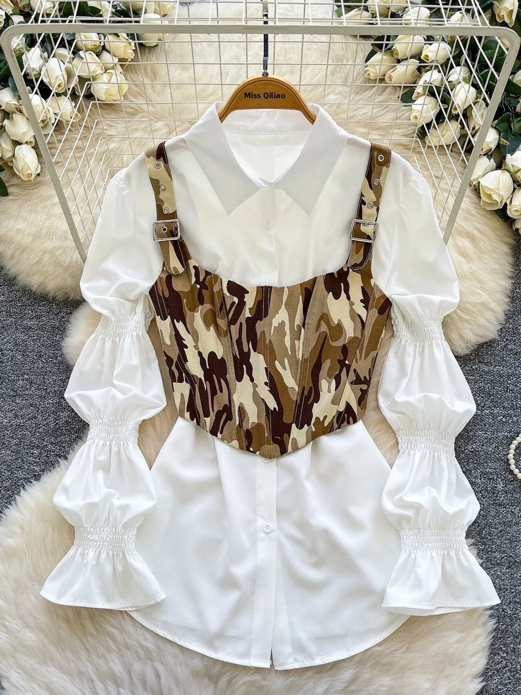 Retro Bubble Sve irt Waist Cinched Slimming Commute Set Women's Faion Spring Autumn New Sle High Waist Straight Cut