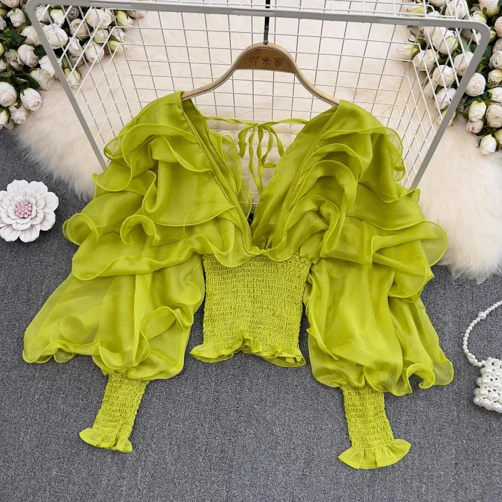 Pregnancy Ruffles Sleeve Shirts For Maternity Photography Prop V Neck Long Sleeve Chiffon Tops For Pregnant Woman Photo Shooting