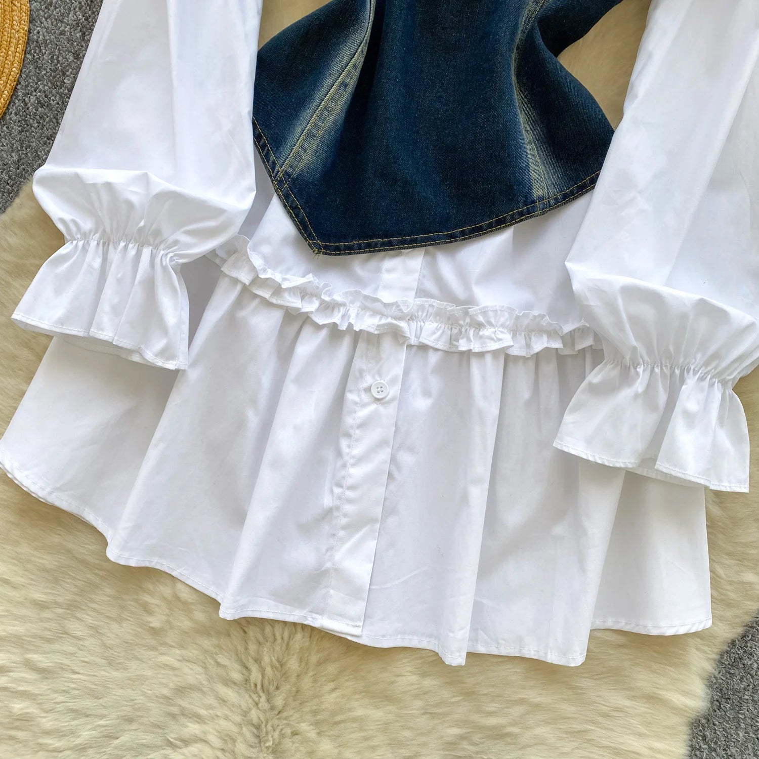 Spring Autumn Commute Sle Women's Faion Slimming Two-Piece Set High Waist Denim Belted Top Bot Ensemble Office Ready