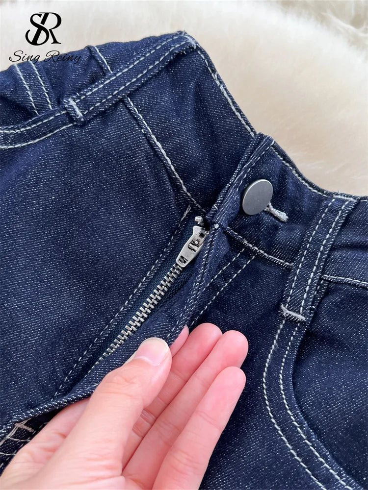 SINGREINY Korean Fashion Denim Pants Women's High Waist Embroidery Chic Wide Legs Trousers Autumn Loose Casual Daily Jeans