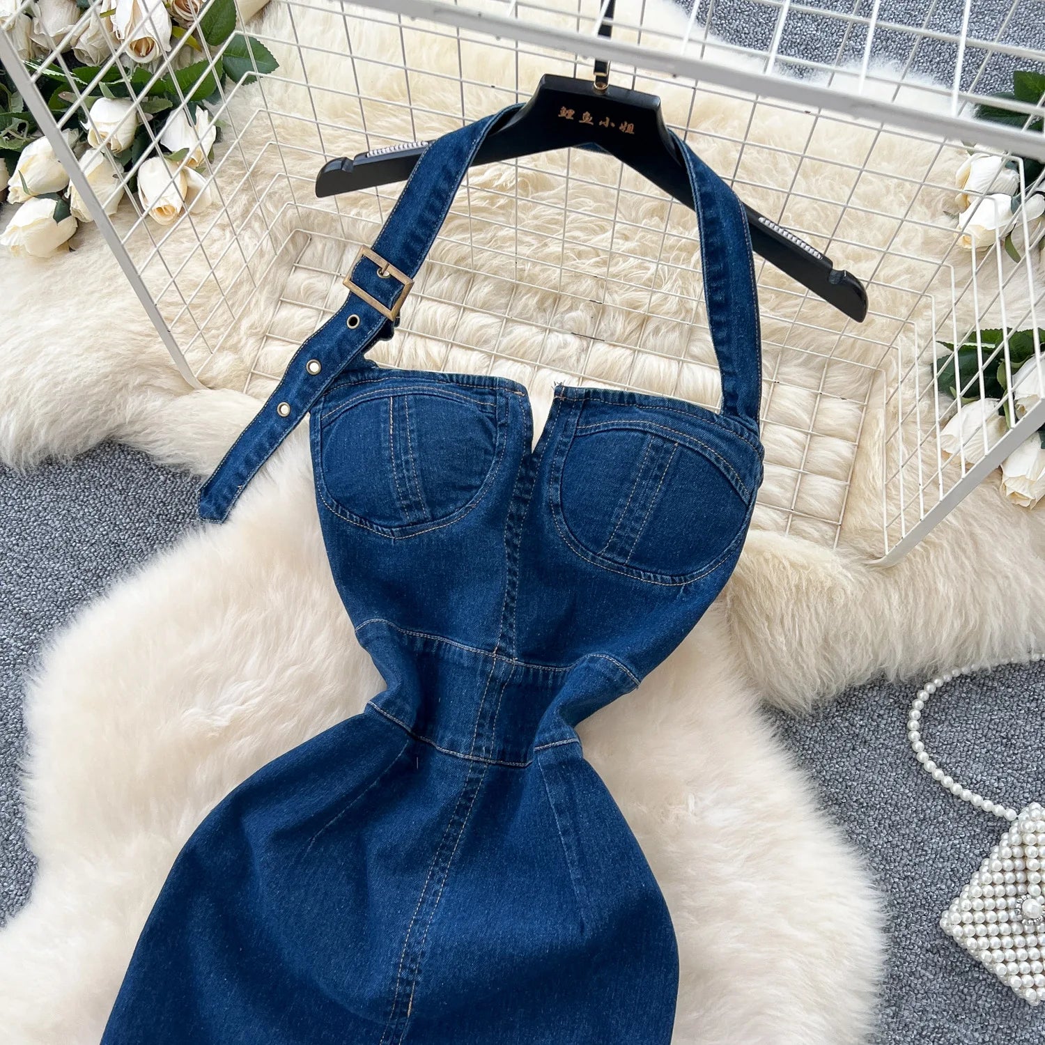 Long Dress Women Denim Dresses Sexy Halter Sling Vestidos Streetwear Wrap Hip Sleeveless Elegant Splice Y2k Party Night 2025