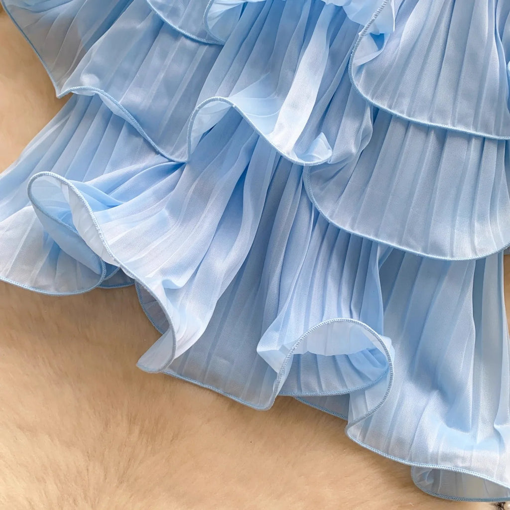 New Summer Sweet Chic Slash Neck Folded Ruffles Chiffon Shirt Women's Sexy Sleeveless Black White Short Blouses Pullover Tops