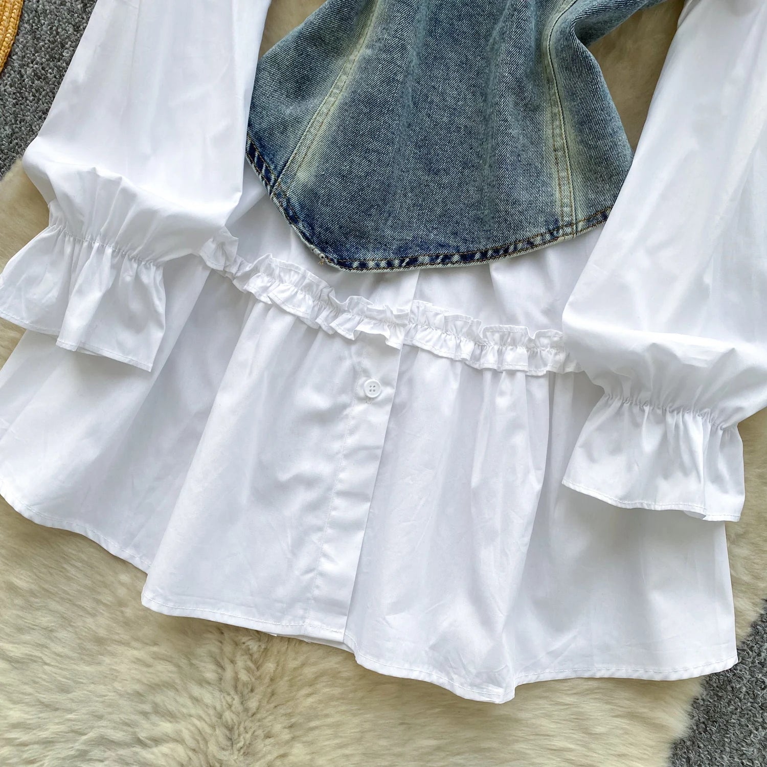 Spring Autumn Commute Sle Women's Faion Slimming Two-Piece Set High Waist Denim Belted Top Bot Ensemble Office Ready