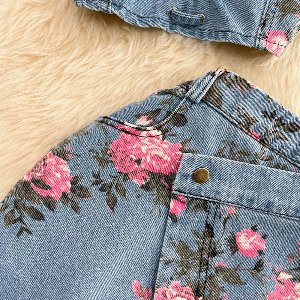 Women 2 Piece Set Denim Fashion Female Hot Girl Chic Sexy Sling Top High Waist Irregular Split Skirt Summer Lady Suit