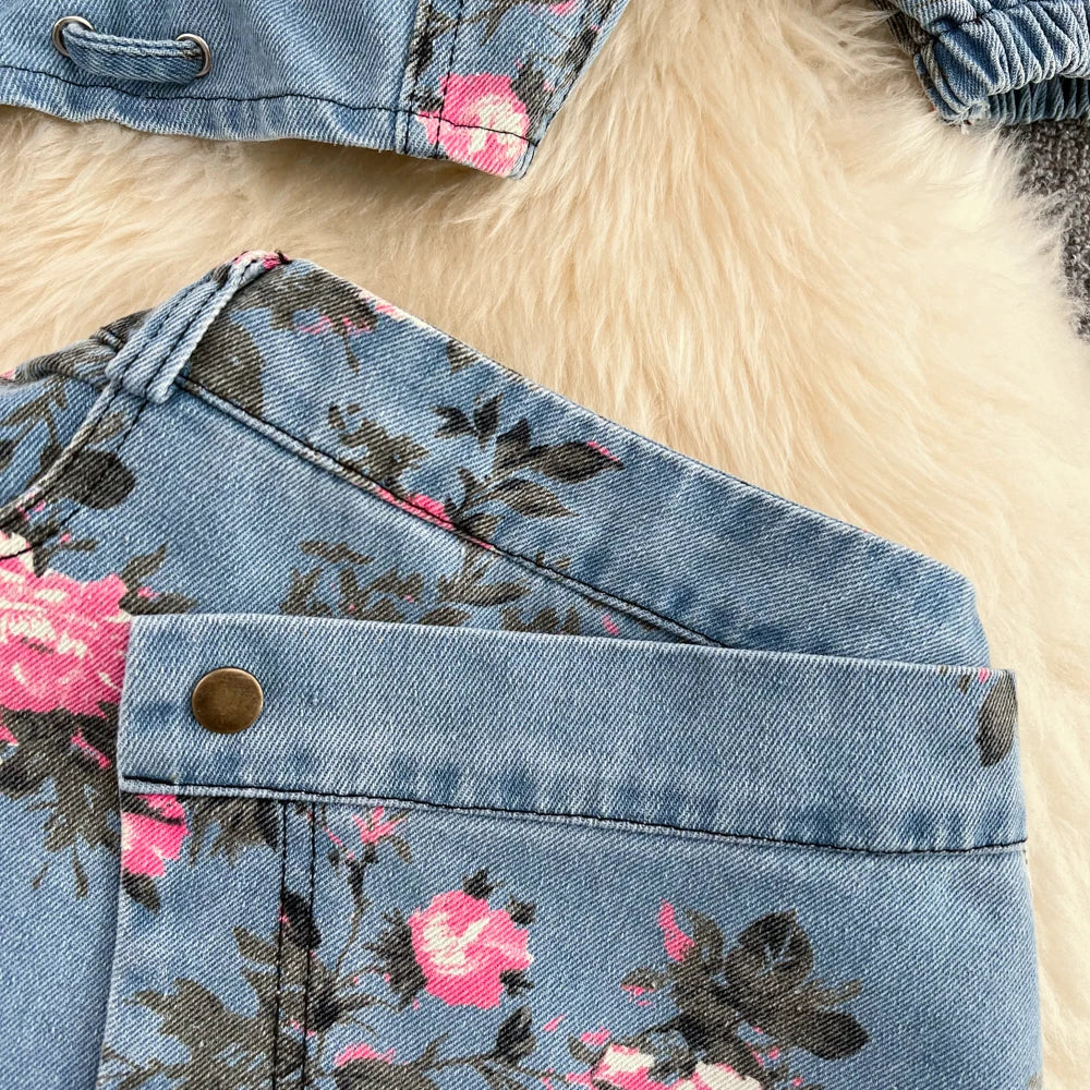 Women 2 Piece Set Denim Fashion Female Hot Girl Chic Sexy Sling Top High Waist Irregular Split Skirt Summer Lady Suit