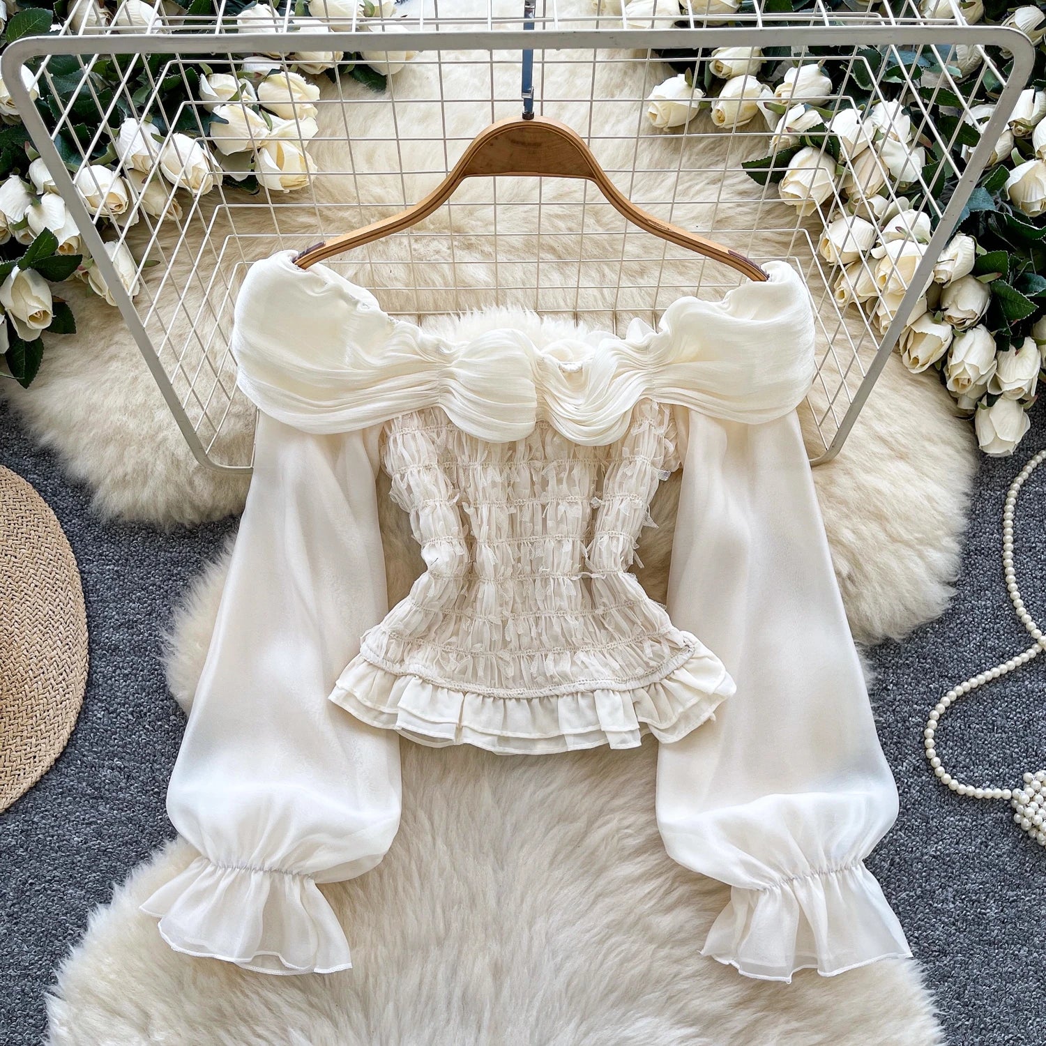 A vintage elegant sweet slash neck long sleeve blouse, perfect for autumn fashion. - MODE SEPHRA