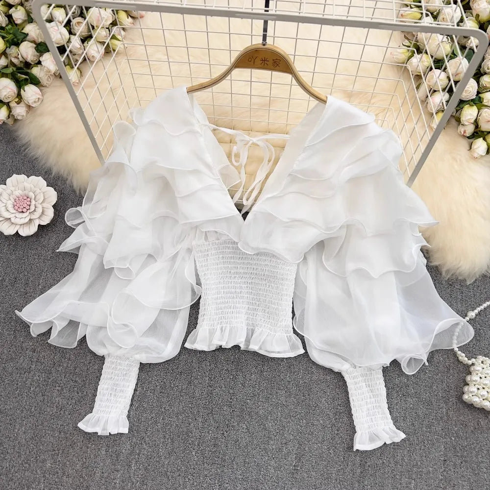 Pregnancy Ruffles Sleeve Shirts For Maternity Photography Prop V Neck Long Sleeve Chiffon Tops For Pregnant Woman Photo Shooting