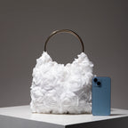 Ladies’ elegant tote bags, prom dresses, and party bags with random patterns.