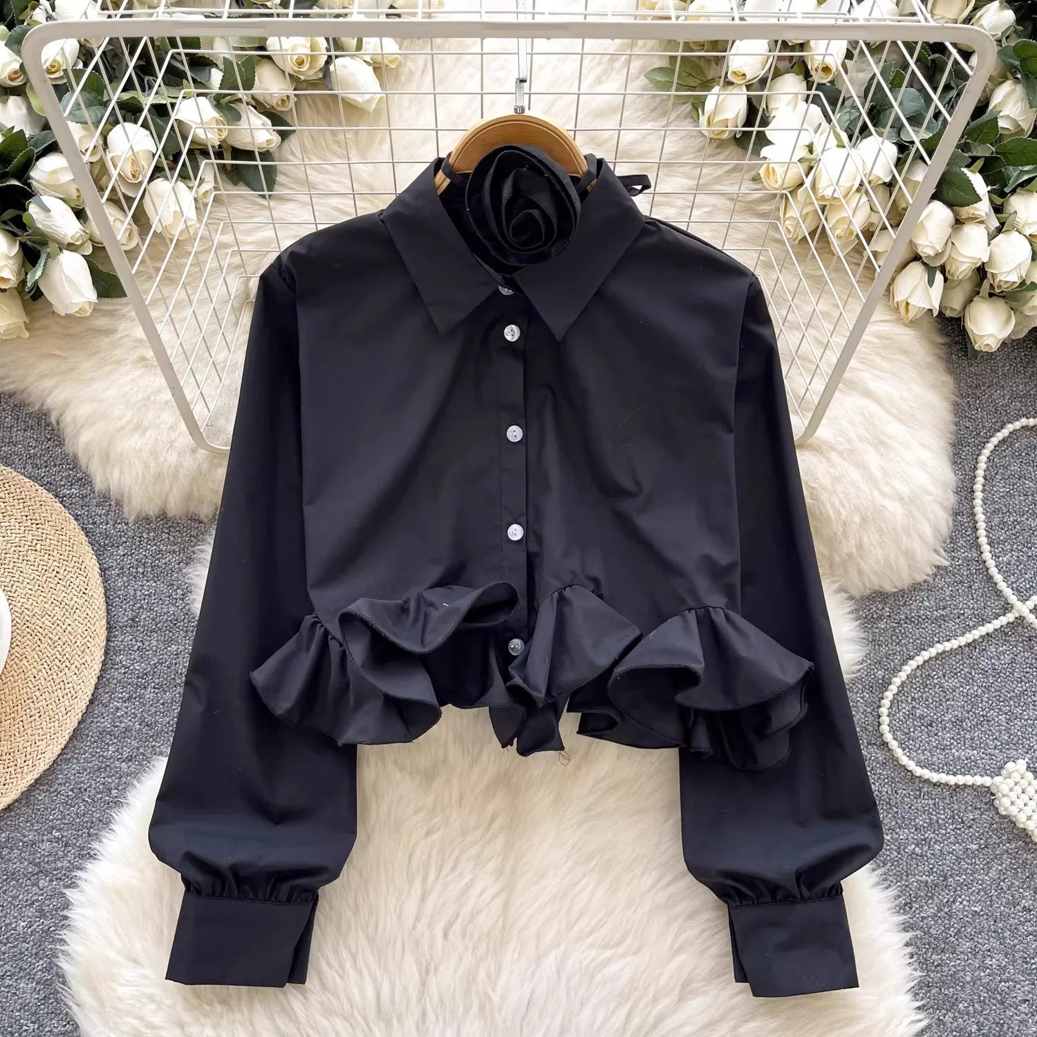 Sweet 3d Ruffles Blusas Mujer Turn Down Collar Shirts & Blouses Full Sleeve Camisas 2026 Spring New Women Clothing Chic Ropa