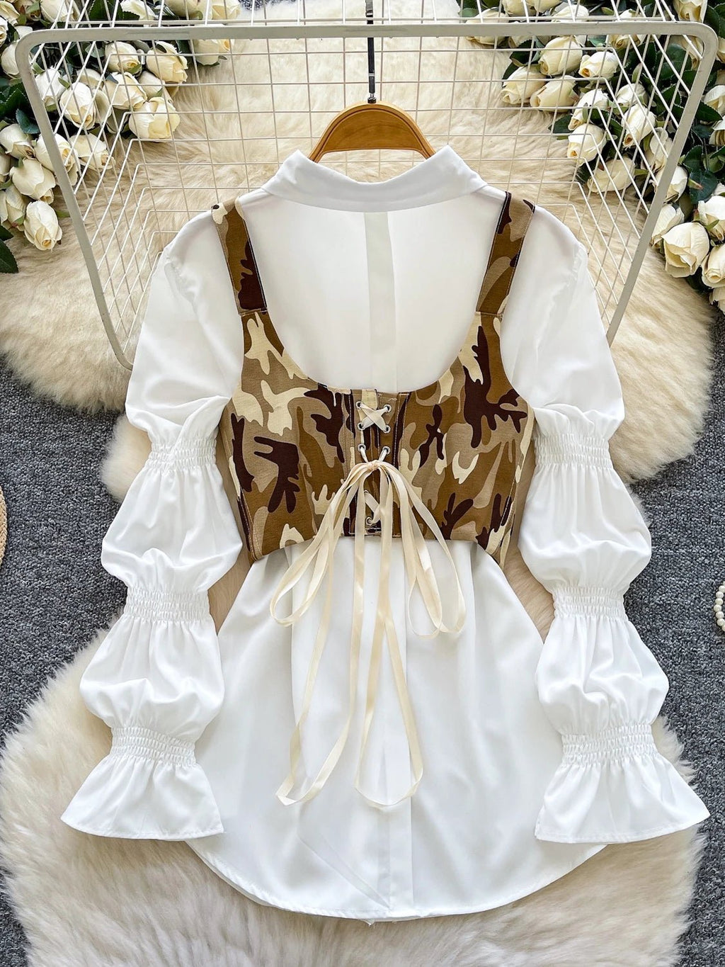 Retro Bubble Sve irt Waist Cinched Slimming Commute Set Women's Faion Spring Autumn New Sle High Waist Straight Cut