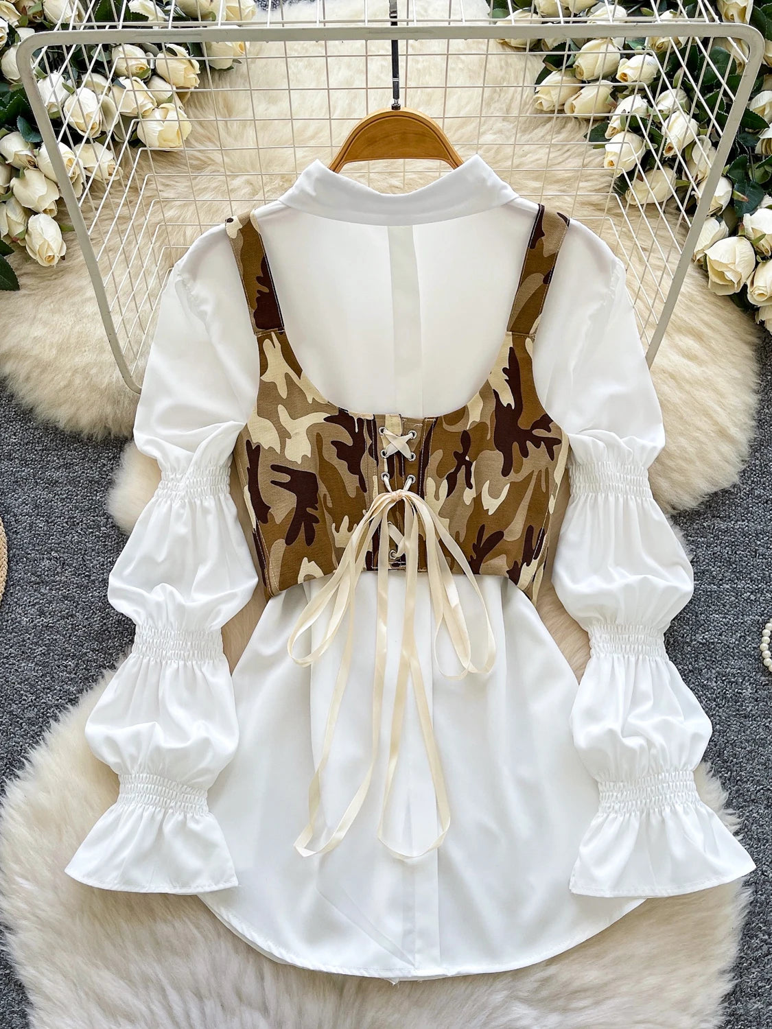 Retro Bubble Sve irt Waist Cinched Slimming Commute Set Women's Faion Spring Autumn New Sle High Waist Straight Cut