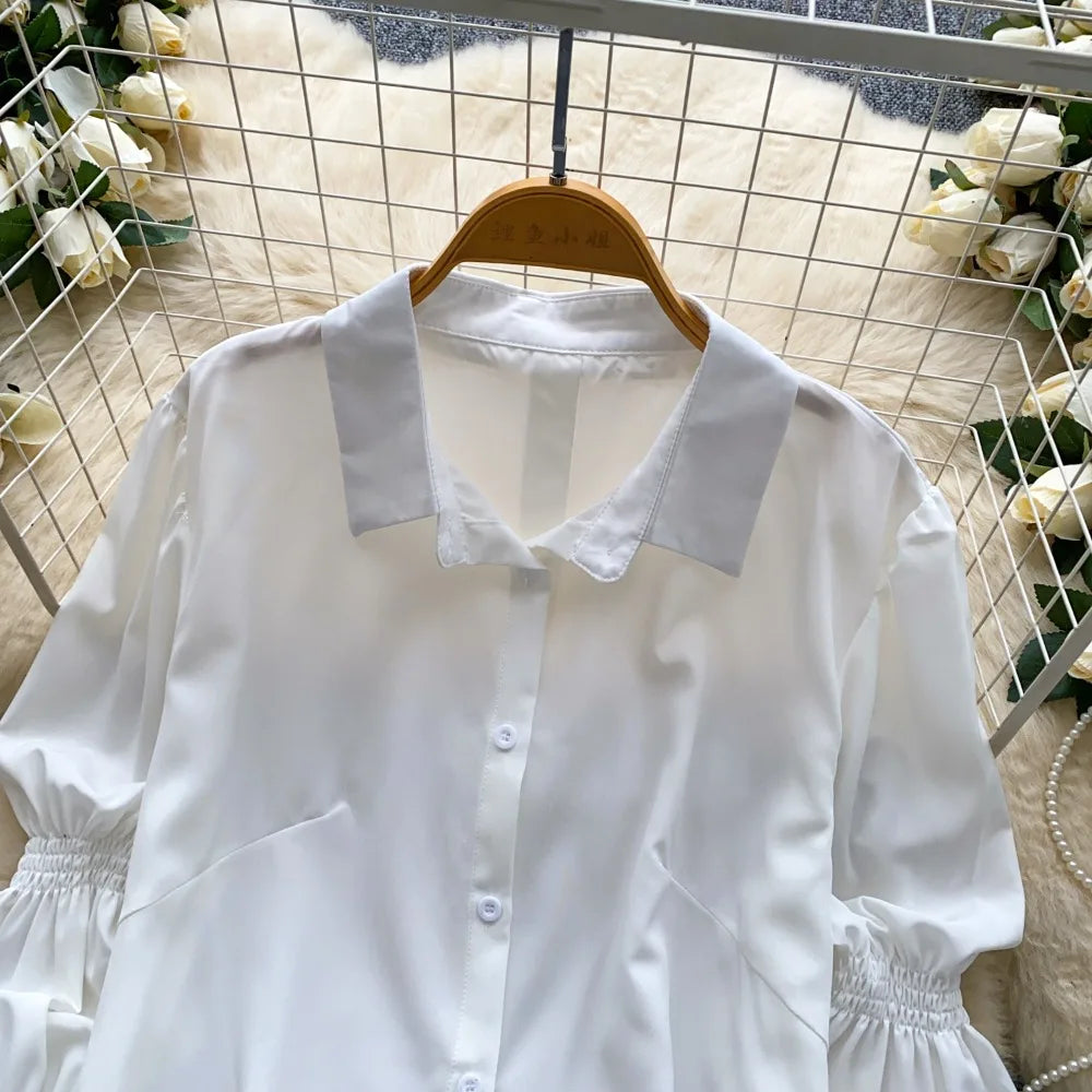 Neploe Lovely Korea Chic Court Women Clothing Minority French Style Puff Sleeve Shirts Tassel Jacquard Short Slim Casual Blusas