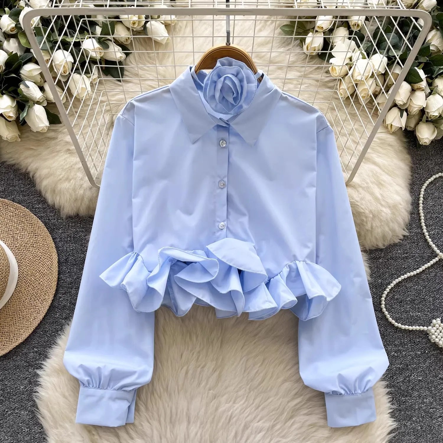 Sweet 3d Ruffles Blusas Mujer Turn Down Collar Shirts & Blouses Full Sleeve Camisas 2026 Spring New Women Clothing Chic Ropa